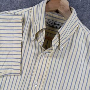 L.L.Bean Shirt Mens Small Yellow Blue Stripe Short Sleeve Button Down Made USA